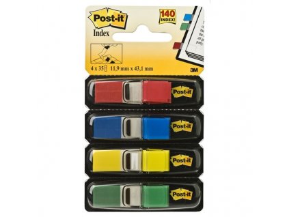 Záložky Post-it v zásobníku, 11,9x43,2 mm, 4 barvy