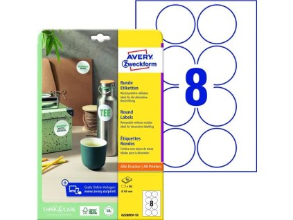 Snímat. kulaté etikety Avery,bílé, 69 mm,80 ks