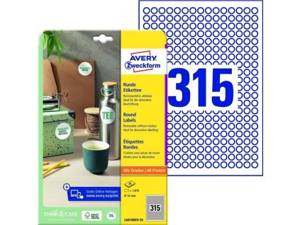 Snímat. kulaté etikety Avery,bílé, 10 mm,7875 ks
