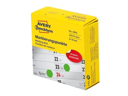 Kulaté etikety Avery v zásobníku Ø 19 mm – zelené, 250 kusů