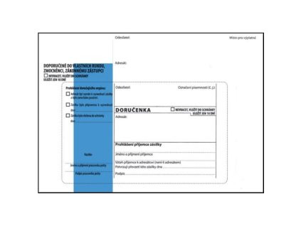 Doručenky B6-modrý p.,správní říz.,samolep.,1000ks