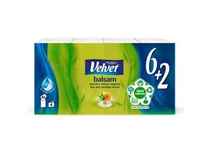 Papírové kapesníky 4vrstvé Velvet Balsam – 8 × 10 kusů