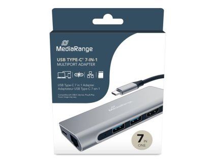 Adaptér MediaRange Multi Port USB-C, 7-in-1 – USB adaptér, kompatibilita Windows, macOS, Linux, Android