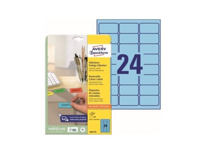 Snímatelné etikety Avery  63.5 × 33.9 mm – 480 kusů, modré