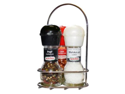 Mlýnek Kotányi -ve stojánku,pepř,sůl,chilli, 162 g