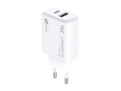 Síťový nabíjecí adaptér Q-Connect – USB-C25 W / USB-A18 W, bílý