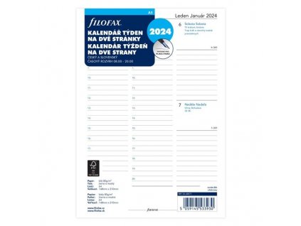 Náhradní náplň diáře Filofax, více formátů, týden/2 strany (Formát A5)