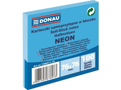 Samolep. bloček Donau - 76x76mm, 100 l, různé barvy (Barva Neon modrá)