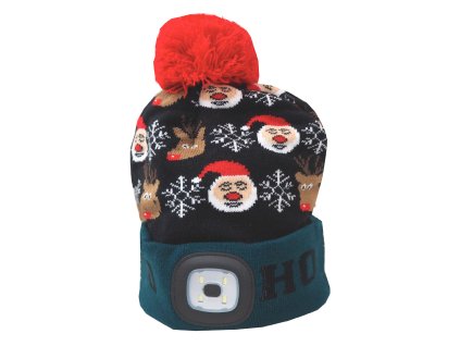 cepice led x mas ho ho velikost l s led svetlem zeleno cerna