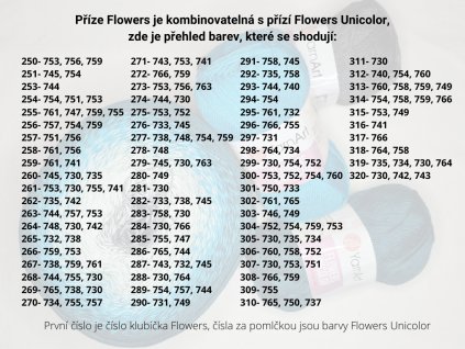 Příze Flowers je kombinovatelná s přízí Flowers Unicolor, zde je přehled barev, které se shodují