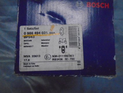 Nepoužitá originální sada 4ks předních brzdových destiček Bosch Renault Master 0986494031
