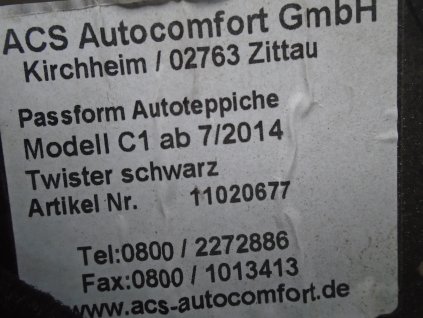 Nové Autokoberce textilní černé   originální Citroen C1 r.2014- 11020677