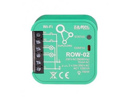 ROW-02 | Wi-Fi spínací 2 x 5 A modul světel a el. zásuvek, SUPLA, 2 vstupy, 2 výstupy