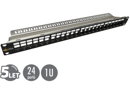 19'' modulární neosazený patch panel Solarix 24 portů 1U SX24M-0-STP-BK-UNI-N