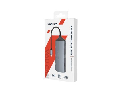 Canyon DS-15, Multiport Docking Station, 8 portov, 1xUSB-C 100W+2xUSB3.0+1x USB2.0+ 1xHDMI+1xRJ45+čítačka kariet