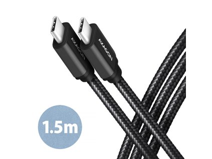 AXAGON BUCM3-CM15AB, SPEED kabel USB-C <-> USB-C, 1.5m, USB 3.2 Gen 1, PD 60W 3A, ALU, oplet, černý