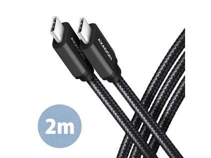 AXAGON BUCM3-CM20AB, SPEED kabel USB-C <-> USB-C, 2m, USB 3.2 Gen 1, PD 60W 3A, ALU, oplet, černý