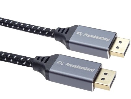 PremiumCord DisplayPort 1.4 prípojný kábel, kovové a pozlátené konektory, 2m