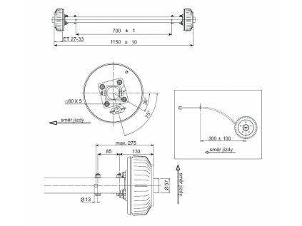 Náprava AL-KO Starr Plus BS (1500kg) a= 700 mm, c=1150 mm, 2051Ab, 112x5