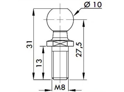 Čep kulového kloubu k plynové vzpěře BM, c=27,5mm, M8, ocel