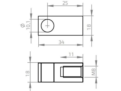 Oko k plynové vzpěře BM, pr. 10,1mm, c=25mm, pro závit M8, ocel