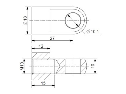 Oko k plynové vzpěře BM, pr. 10,1mm, c=27mm, pro závit M10, ocel