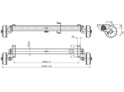 Náprava AL-KO Plus B 1800-9 (1800 kg) a=1900 mm, c=2400 mm, 2361, 112x5