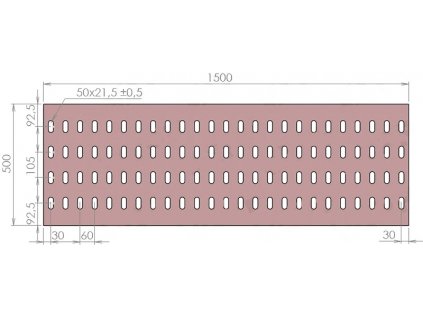 Plech děrovaný 1500 x 500/tl. 3 mm LO (105x60), ocel