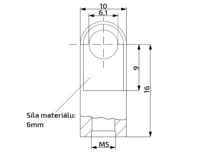 Oko k plynové vzpěře 16x10x6, otvor 6,1mm, pro závit M5