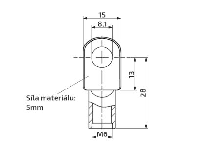 7440 oko k plynove vzpere 28x15x2 otvor 8 1mm pro zavit m6