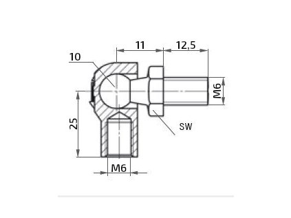 7467 kulovy kloub wg cs k plynove vzpere m6x12 5 c 25mm pro zavit m6