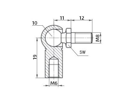 7470 kulovy kloub wg cs k plynove vzpere m8x12 c 19mm pro zavit m6