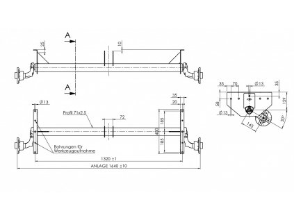 Náprava AL-KO UBR  700-5 (750 kg) a=1320 mm, c=1640 mm, 100x4, (Sacher)