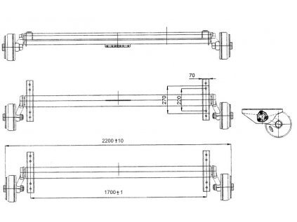 Náprava AL-KO Plus B 1800-9 (1800 kg) a=1700 mm, c=2200 mm, 2361, 112x5, zesílené patky
