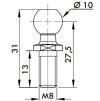 Čep kulového kloubu k plynové vzpěře BM, c=27,5mm, M8, ocel