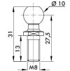 Čep kulového kloubu k plynové vzpěře BM, c=27,5mm, M8, ocel