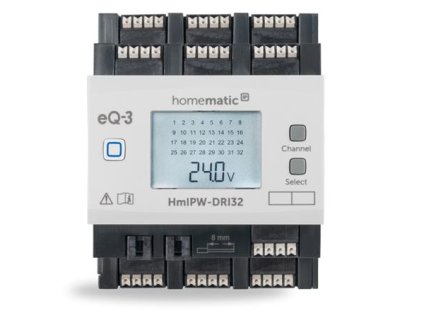 homematic ip dratovy vstupni modul s lcd na din listu 32 kanalu hmipw dri32 i12040