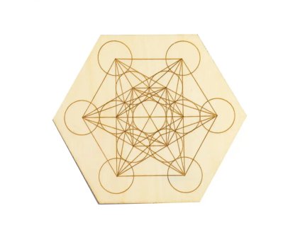 Dřevěná podložka Metatronova kostka hexagon, 10 cm