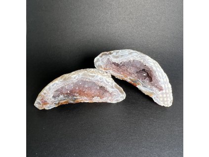 Achát peříčkový geoda XL - 2 půlky #72  8,5 x 6 cm