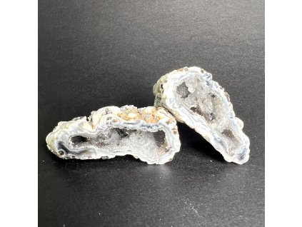 Achát peříčkový geoda S - 2 půlky #86  6 x 4,5 cm