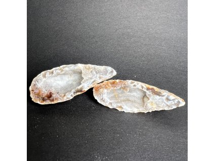 Achát peříčkový geoda S - 2 půlky #87  6,5 x 4 cm