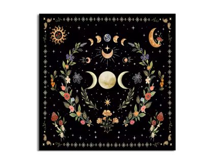 Tapisérie / ubrus na oltář černá s fázemi měsíce a květinami  dvě velikosti