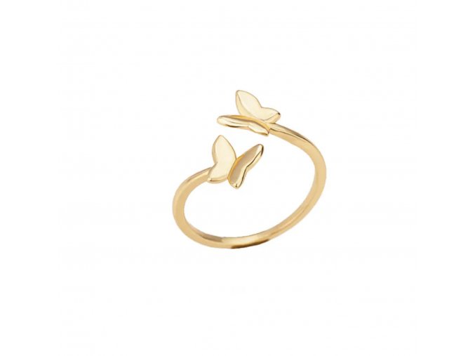 Prsten radostní motýlci ve zlaté barvě  nerezová ocel, nastavitelná velikost
