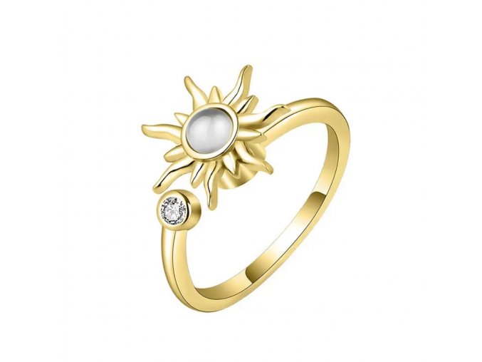 Antistresový prsten se sluníčkem ve zlaté barvě  nastavitelná velikost, nerezová ocel