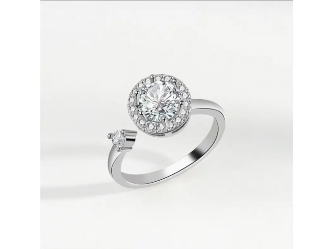 Antistresový prsten Exclusive s otočným kamenem ve stříbrné barvě  nastavitelná velikost, nerezová ocel