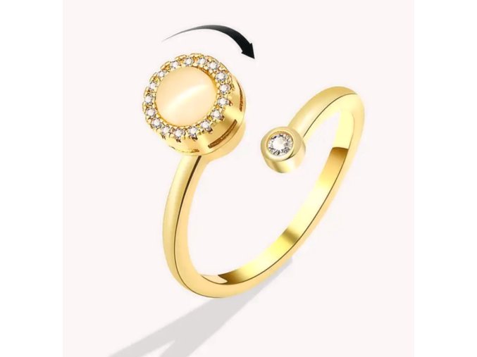 Antistresový prsten Moon s otočným bílým kamenem ve zlaté barvě  nastavitelná velikost, nerezová ocel