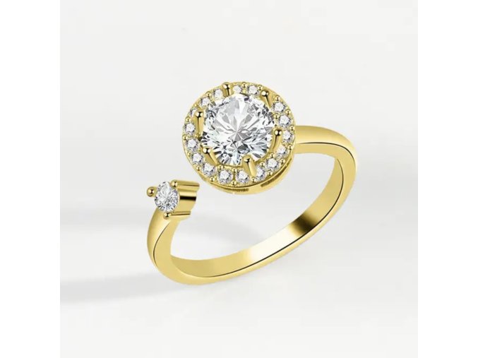 Antistresový prsten Exclusive s otočným kamenem ve zlaté barvě  nastavitelná velikost, nerezová ocel