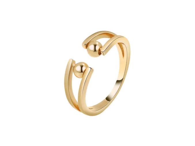 Antistresový prsten s 2 kuličkami ve zlaté barvě  nastavitelná velikost, nerezová ocel