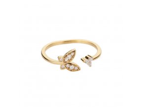 Prsten Motýlek s kytičkou ve zlaté barvě  nerezová ocel, nastavitelná velikost