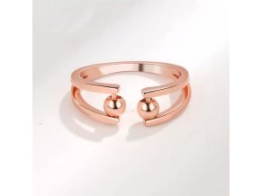 Antistresový prsten s 2 kuličkami v barvě růžového zlata  nastavitelná velikost, nerezová ocel